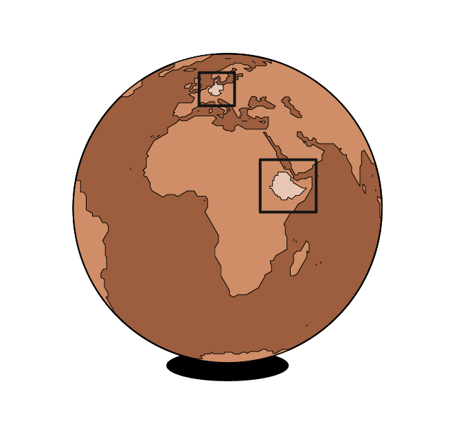 Globus auf dem Äthiopien und Deutschland markiert sind.