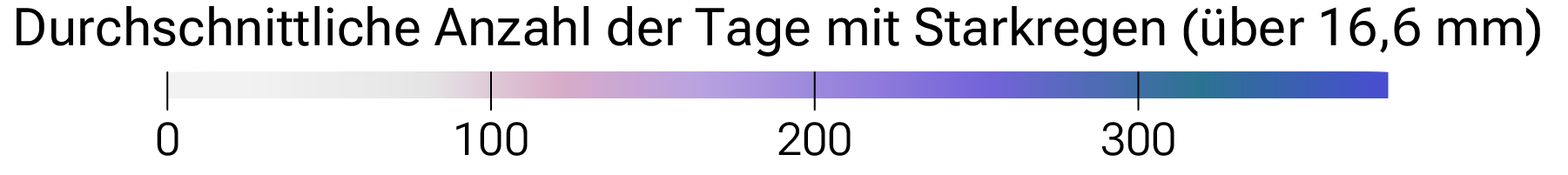 Legende der Durchschnittlichen Anzahl der Tage mit Starkregen.